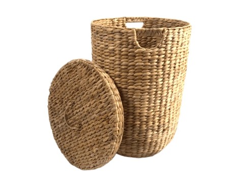 Top-tier Tapered Water Hyacinth Laundry Hamper with Lid and Handles